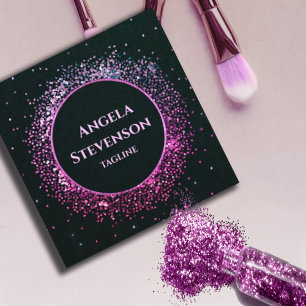 Elegant Black Lila Glitter Affärskort Fyrkantigt Visitkort