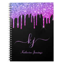Elegant Black Lila Glitter Drives Monogram-skript Anteckningsbok