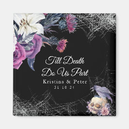 Elegant Black Lila Gothic Blommigt Skull Bröllop Magnet