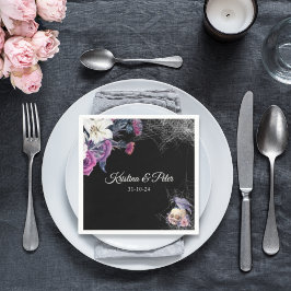 Elegant Black Lila Gothic Blommigt Skull Bröllop Pappersservett