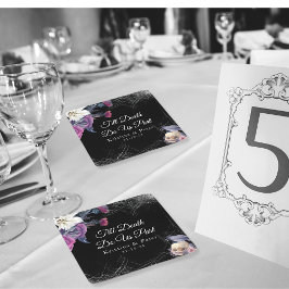 Elegant Black Lila Gothic Blommigt Skull Bröllop Underlägg Papper Kvadrat