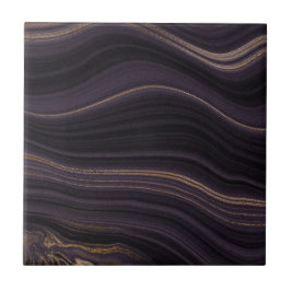 Elegant Black lila guld agate fluid marble Kakelplatta