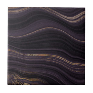Elegant Black lila guld agate fluid marble Kakelplatta