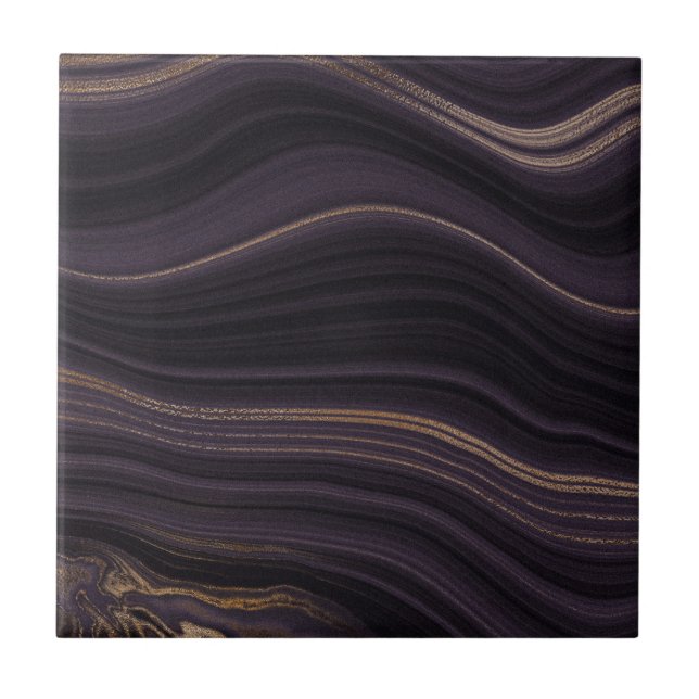 Elegant Black lila guld agate fluid marble Kakelplatta (Framsidan)