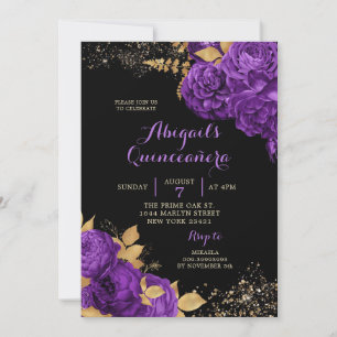 Elegant Black Lila Guld Stiletto Quinceañera Inbjudningar