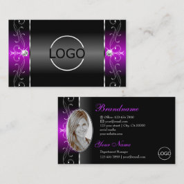 Elegant Black Lila Squiggled Jewels Logotyp & Phot Visitkort