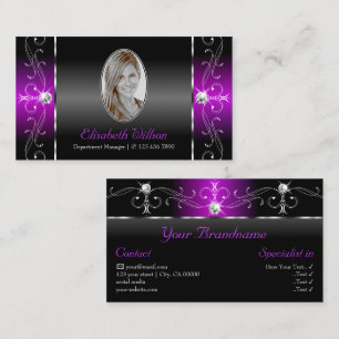 Elegant Black Lila Squiggled Jewels med Photo Visitkort