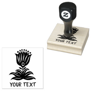 Elegant Black Line Art Tulip-ANPASSNINGSBAR Stämpel