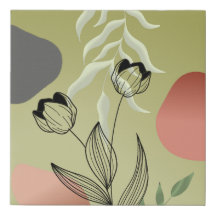 Elegant Black Line Art Tulips på Grönt Gradient