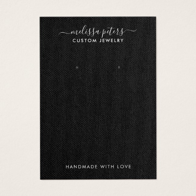 Elegant Black Linen Jewelry Earring Visning Card Visitkort (Framsidan)