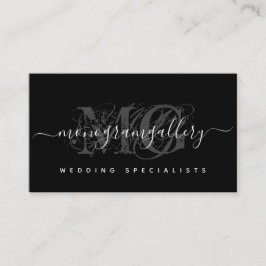 Elegant Black Luxe Glam Script Monogram Visitkort