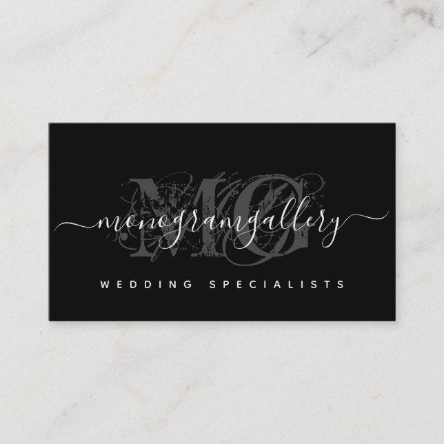 Elegant Black Luxe Glam Script Monogram Visitkort (Framsida)