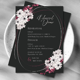 Elegant Black Magenta Blommigt Rehearsal Dinner Inbjudningar