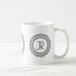 Elegant Black Mandala Circle Ram Monogram Kaffemugg