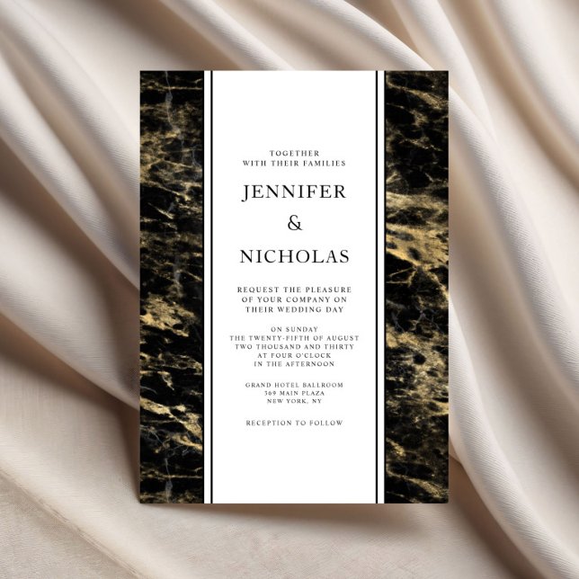 Elegant Black Marble Bröllop Inbjudningar (Elegant Black Marble Wedding Invitation)