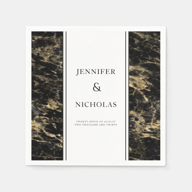 Elegant Black Marble Bröllop Pappersservett (Framsidan)