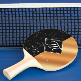 Elegant Black Marble & Copper Foil Script Monogram Pingisracket