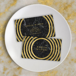 Elegant Black Marble Faux Guld Round Linjer Visitkort