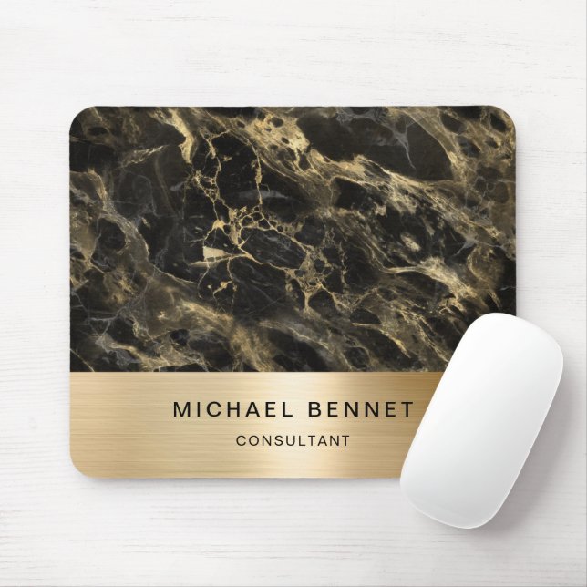 Elegant Black Marble Guld Consultant Business Musmatta (Med mus)