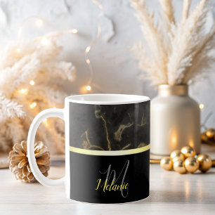 elegant Black marble guld monogram Coffee Mugg