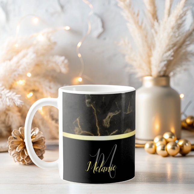 elegant Black marble guld monogram Coffee Mugg (Skapare uppladdad)