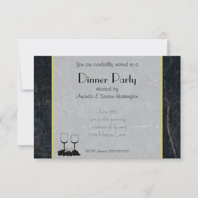 Elegant Black Marble Middag Party Inbjudningar (Framsida)