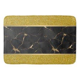 Elegant Black Marble och Guld Gnistra Badrumsmatta