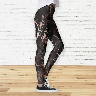Elegant Black Marble Ro Guld Leggings