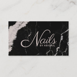 Elegant Black Marble Rosa Nagel by "Namn" Visitkort