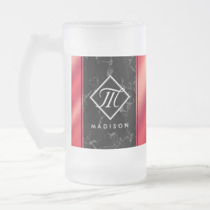 Elegant Black Marble & Rosé Red Foil Monogram Frostat Ölglas