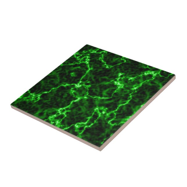 Elegant Black Marble with Phosphorus Grönt Veins Kakelplatta (Sidan)