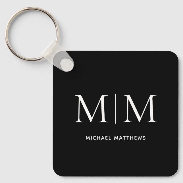 Elegant Black Masculine Personlig Monogram Namn Nyckelring (Framsida)