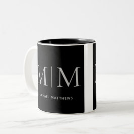 Elegant Black Masculine Personlig Monogram Namn Två-Tonad Mugg