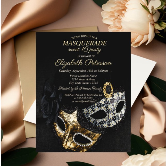 Elegant Black Masquerad, Masque Sweet 16 Inbjudningar (Skapare uppladdad)