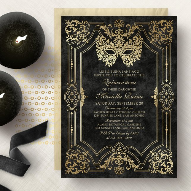 Elegant Black Masqueramask Quinceanera Inbjudningar (Skapare uppladdad)