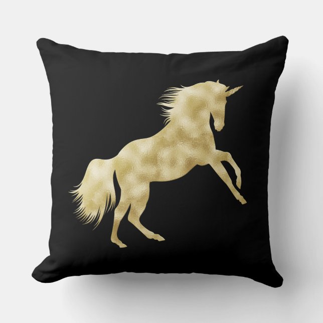 ELEGANT BLACK MED GOLDEN UNICORN KUDDE (Framsida)
