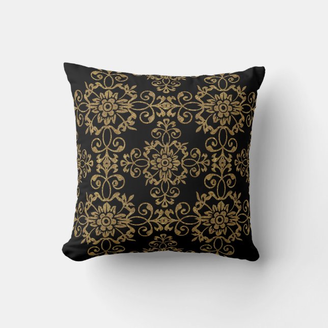 Elegant Black med Guld Glitter-skaftsdesign Kudde (Framsida)
