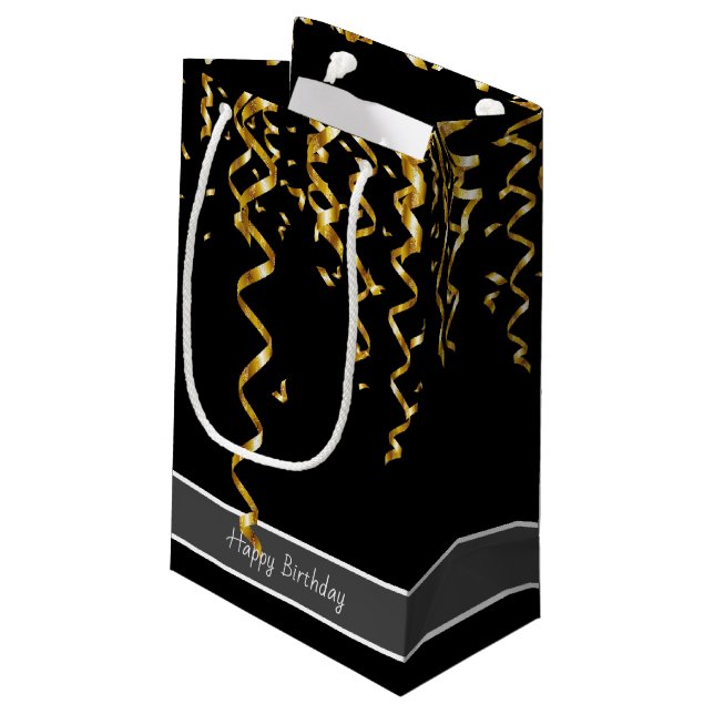 Elegant Black med Guld Streamers, redigerbar text (Baksidan Vinklad)