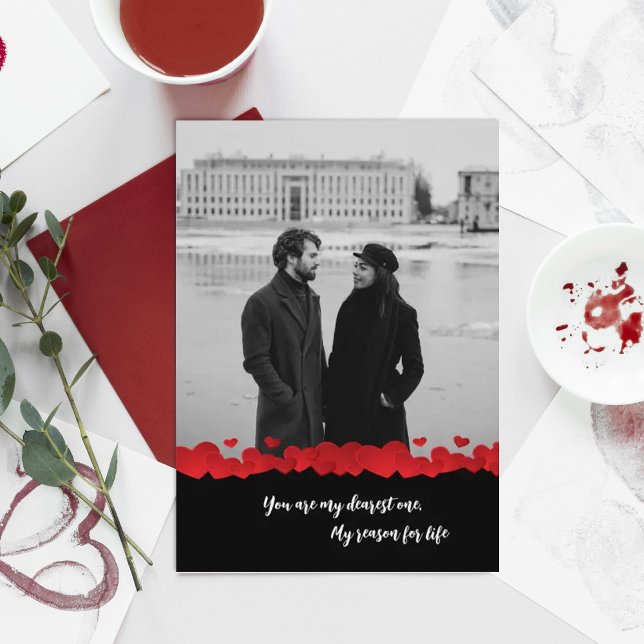 Elegant Black med Red Hearts-Helgdag Card (Skapare uppladdad)