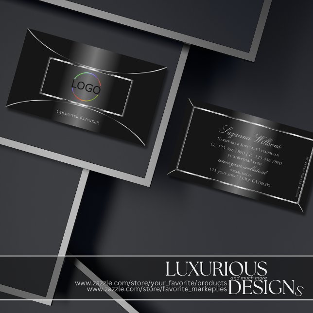Elegant Black med Silver Dekoration och Logotyp Co Visitkort (Skapare uppladdad)