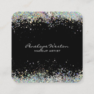 Elegant Black med Silver Glitter Fyrkantigt Visitkort