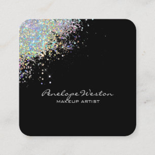 Elegant Black med Silver Glitter Stänk Fyrkantigt Visitkort