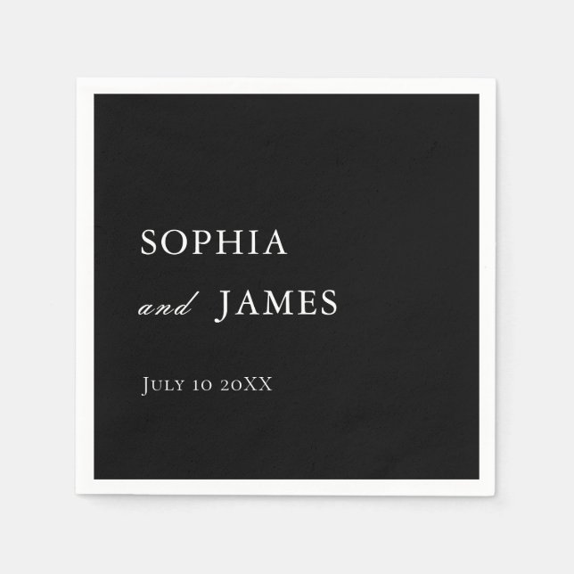 Elegant Black Minimalist Bröllop Pappersservett (Framsidan)