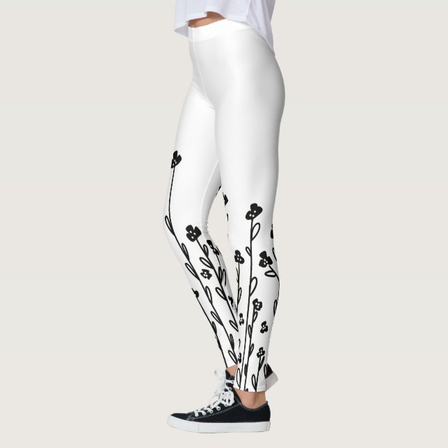 Elegant black minimalist doodle floral leggings (Vänster)