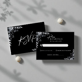 Elegant Black Minimalist Floral Wedding RSVP Anteckningskort