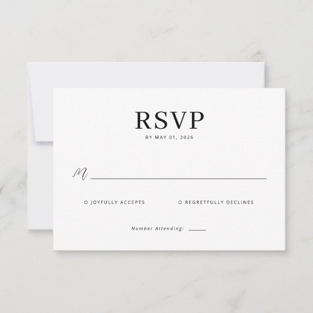 Elegant Black Minimalist RSVP OSA Kort (Framsida)