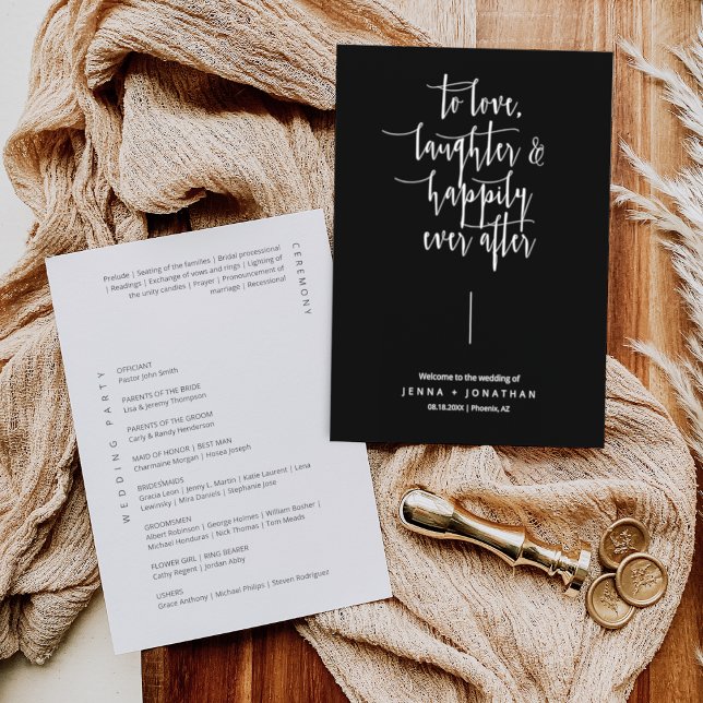 Elegant Black Minimum Calligraphy Script Bröllop Program (Skapare uppladdad)