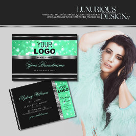 Elegant Black Mint Grönt Glitter Stars Logotyp Sil Visitkort