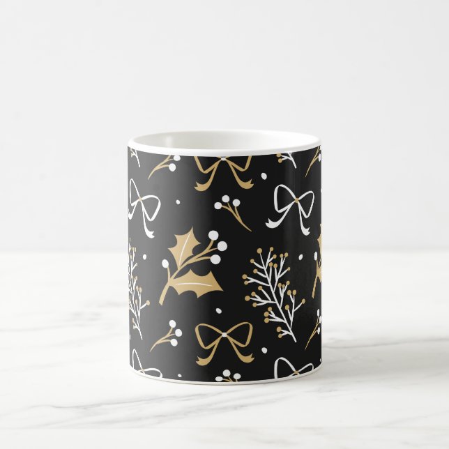 Elegant Black Mistletoe och Ribbon jul Mönster Kaffemugg (Center)
