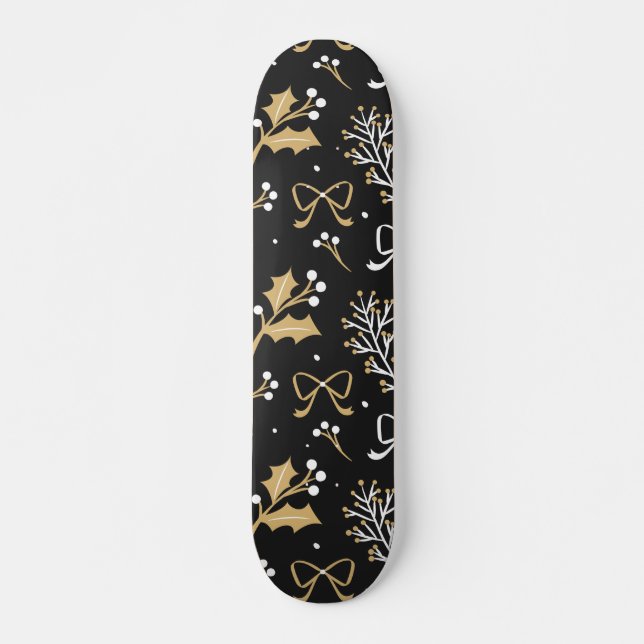Elegant Black Mistletoe och Ribbon jul Mönster Mini Skateboard Bräda 18,5 Cm (Framsida)